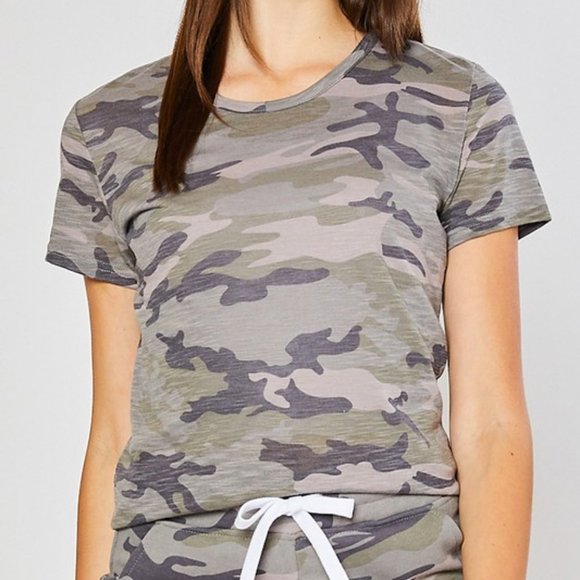 NEW Camouflage Camo Round Neck Cotton Slub Tee Top - Picture 5 of 10